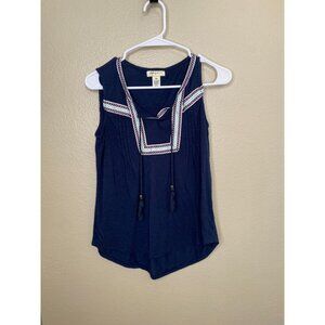 Style & Co Petite Navy Sleeveless Top PM Embroidered polyester pullover v-neck